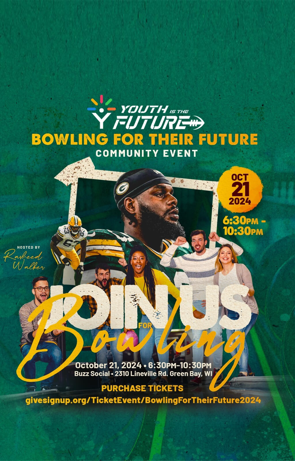 Youth is the Future: Bowling for Their Future Community Event, Hosted By Rasheed Walker - October 21, 2024, 6:30 PM to 10:30 PM, Buzz Social, 2310 Lineville Rd, Green Bay, WI