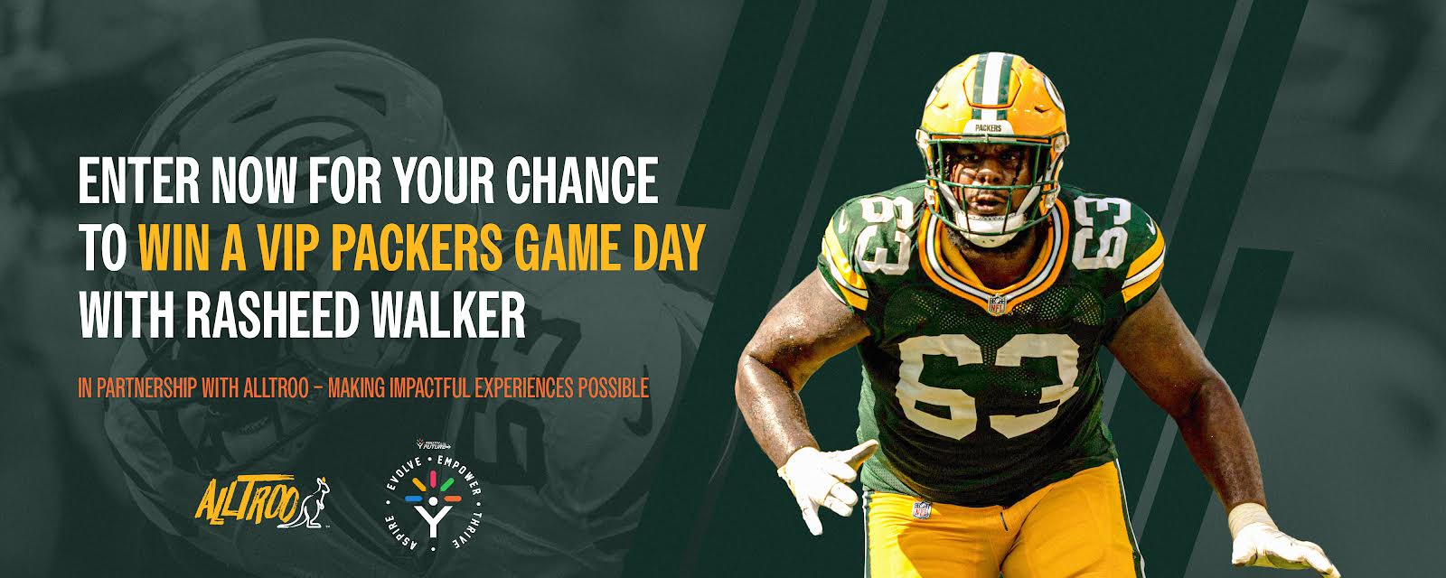 Enter now for your chance to win a VIP Packers game day with Rasheed Walker. In partnership with Alltroo - Making Impactful Experiences Possible